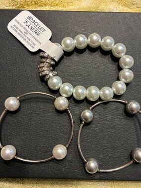 SilverTone & Faux Pearl Stretch “Blessing Bracelets”